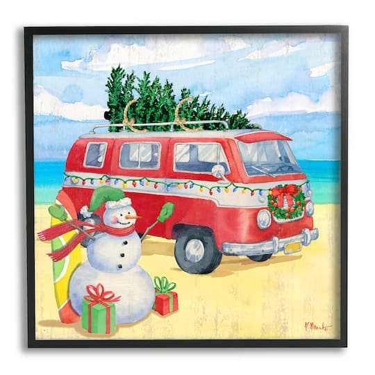 Stupell Industries Christmas Beach Nautical Van Framed Giclee Art